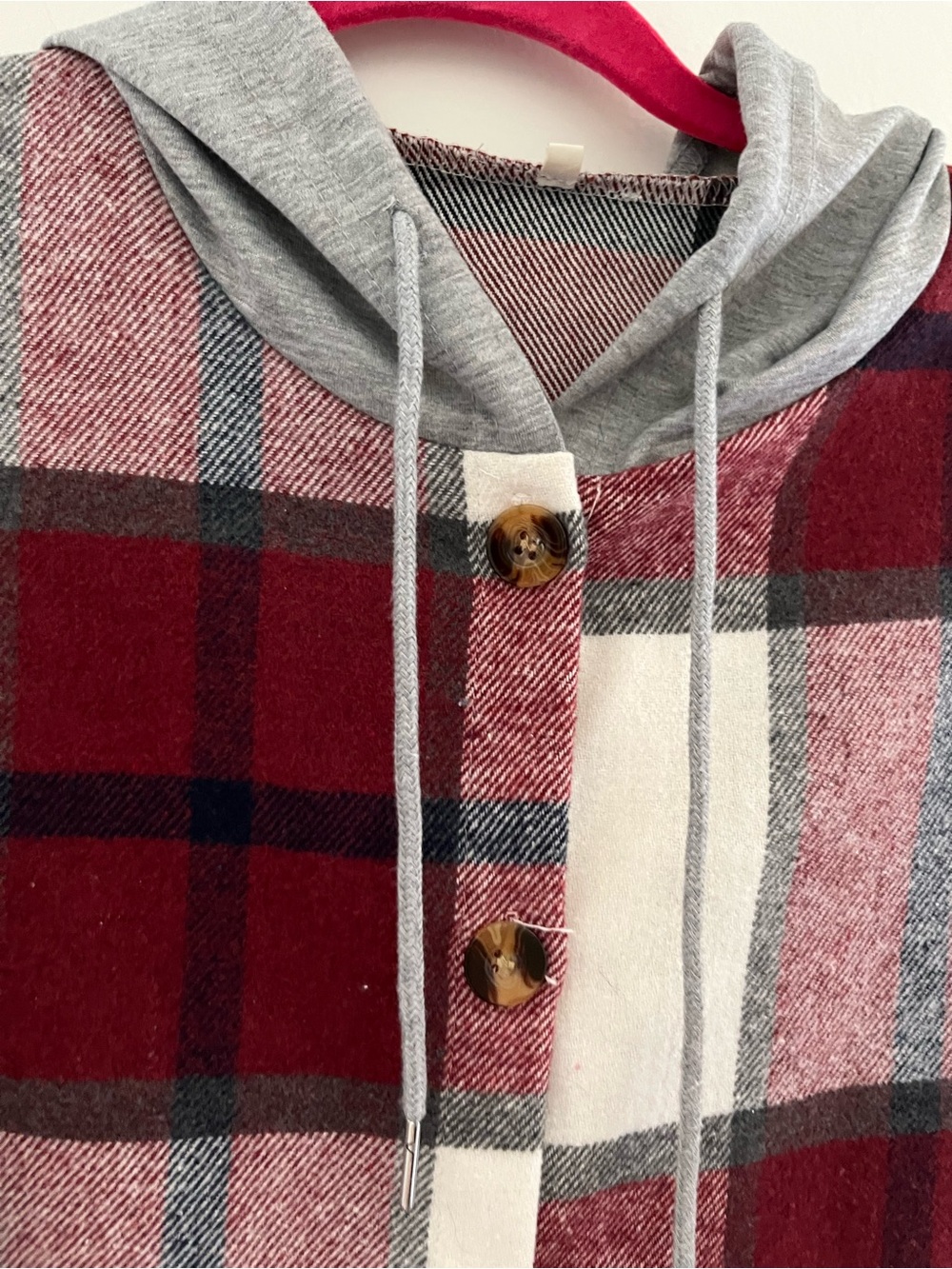 Women’s Red Plaid Hooded Button Sweater